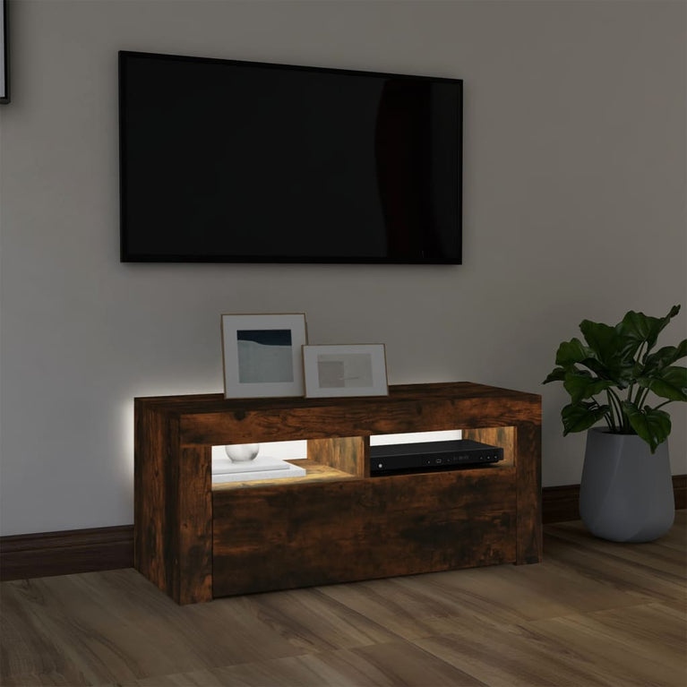Tv-meubel met LED-verlichting 90x35x40 cm gerookt eikenkleurig MeubelReus
