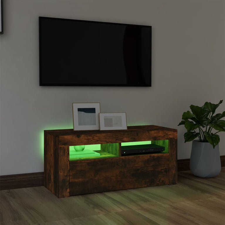 Tv-meubel met LED-verlichting 90x35x40 cm gerookt eikenkleurig MeubelReus