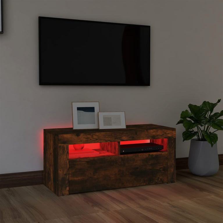 Tv-meubel met LED-verlichting 90x35x40 cm gerookt eikenkleurig MeubelReus