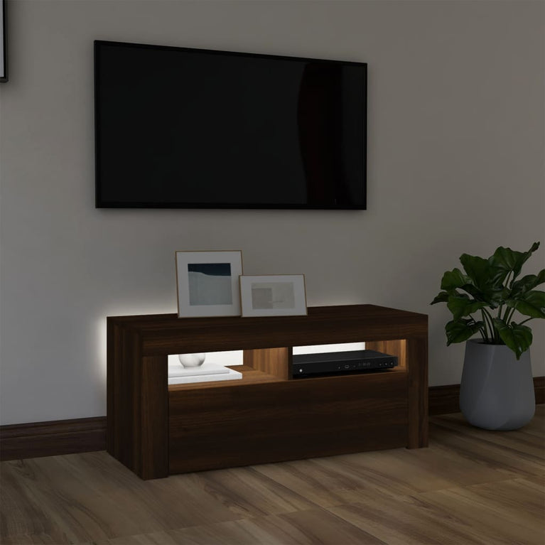 Tv-meubel met LED-verlichting 90x35x40 cm bruineikenkleurig MeubelReus