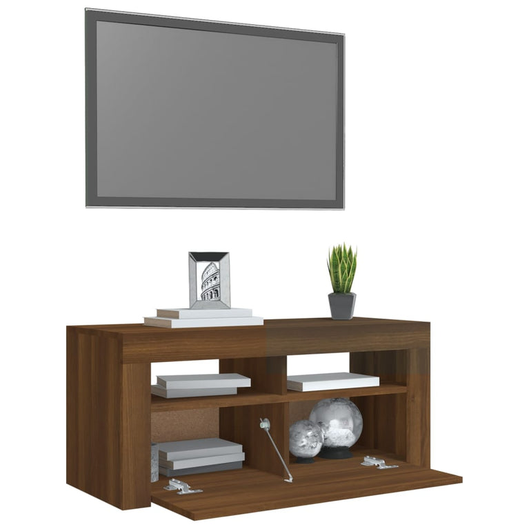 Tv-meubel met LED-verlichting 90x35x40 cm bruineikenkleurig MeubelReus