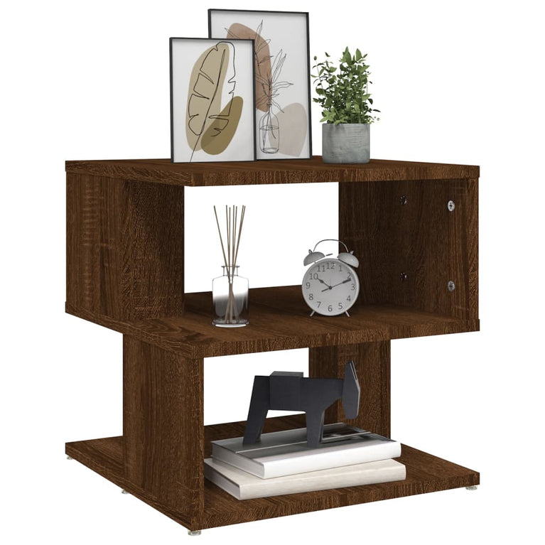Bijzettafel 40x40x40 cm bewerkt hout bruin eikenkleur MeubelReus