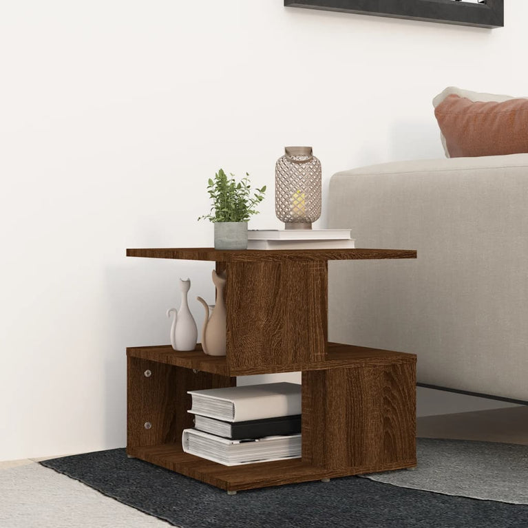 Bijzettafel 40x40x40 cm bewerkt hout bruin eikenkleur MeubelReus