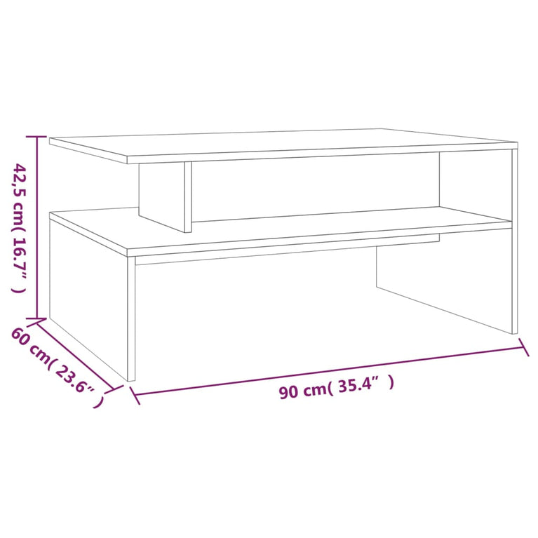 Salontafel 90x60x42,5 cm bewerkt hout grijs sonoma eikenkleurig MeubelReus