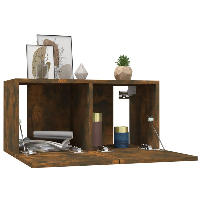 Tv-meubel hangend 60x30x30 cm bewerkt hout gerookt eikenkleurig