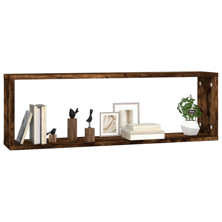 Wandschappen kubus 2 st 80x15x26,5 cm hout gerookt eikenkleurig