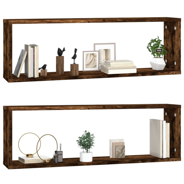 Wandschappen kubus 2 st 80x15x26,5 cm hout gerookt eikenkleurig