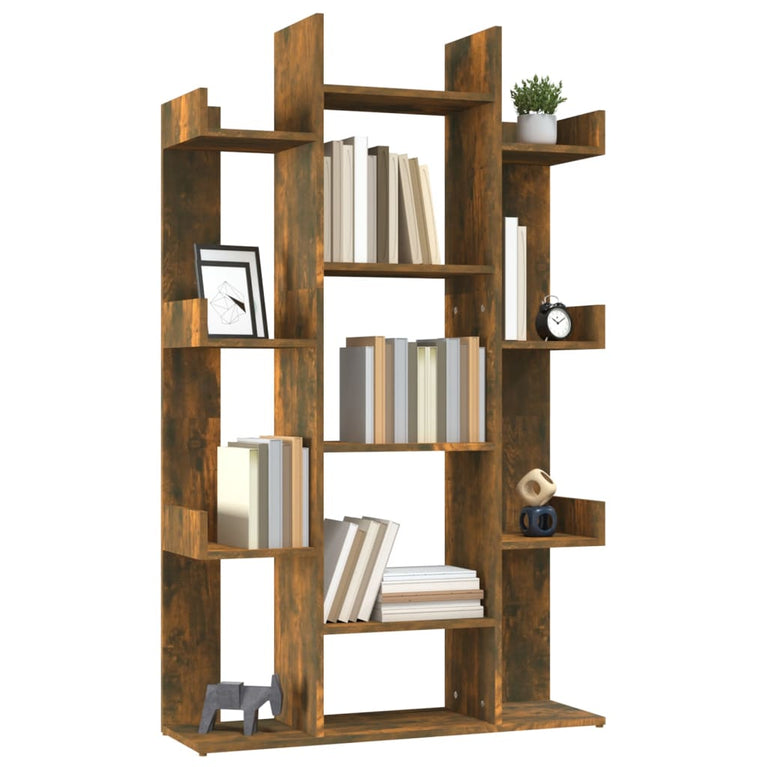 Boekenkast 86x25,5x140 cm bewerkt hout gerookt eikenkleurig