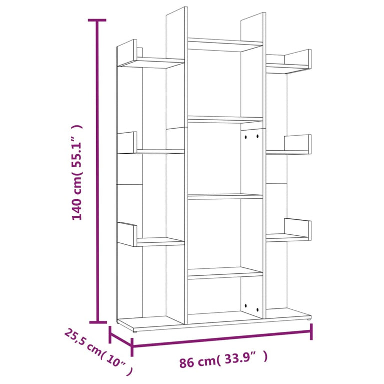 Boekenkast 86x25,5x140 cm bewerkt hout gerookt eikenkleurig