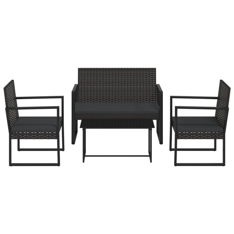 4-delige Loungeset met kussens poly rattan zwart MeubelReus