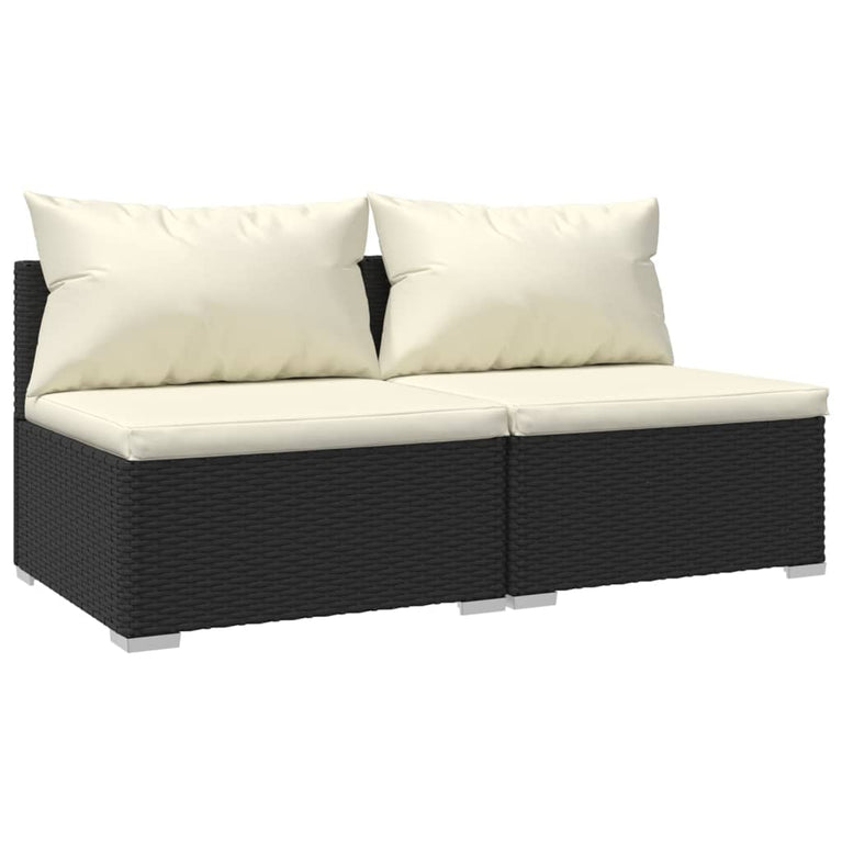 2-delige Loungeset met kussens poly rattan zwart MeubelReus