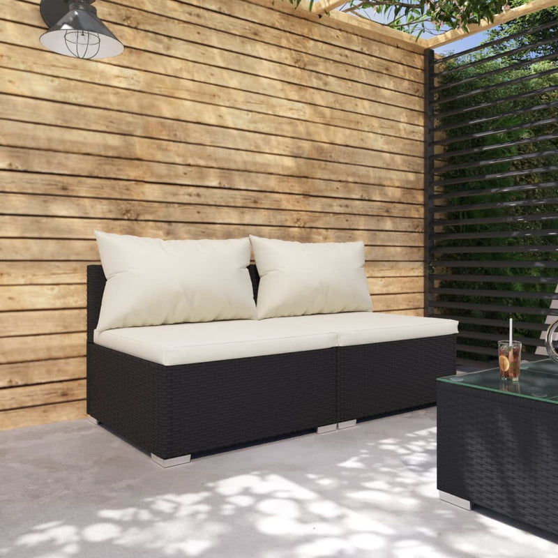 2-delige Loungeset met kussens poly rattan zwart MeubelReus