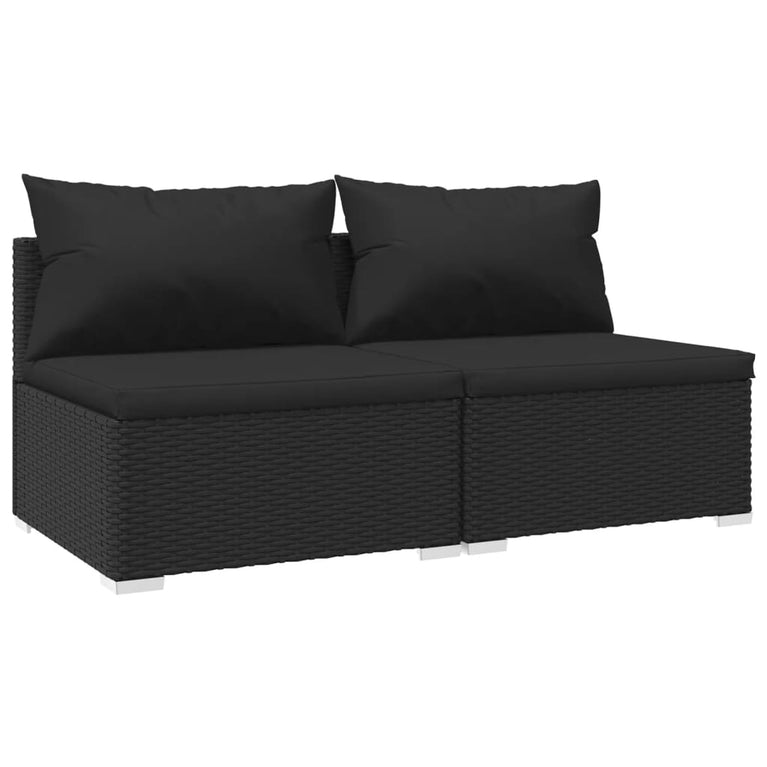 2-delige Loungeset met kussens poly rattan zwart MeubelReus