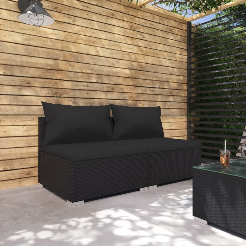 2-delige Loungeset met kussens poly rattan zwart MeubelReus