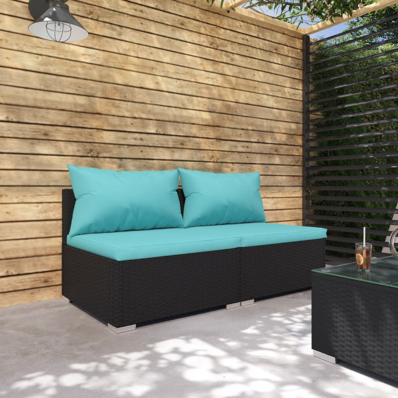 2-delige Loungeset met kussens poly rattan zwart MeubelReus