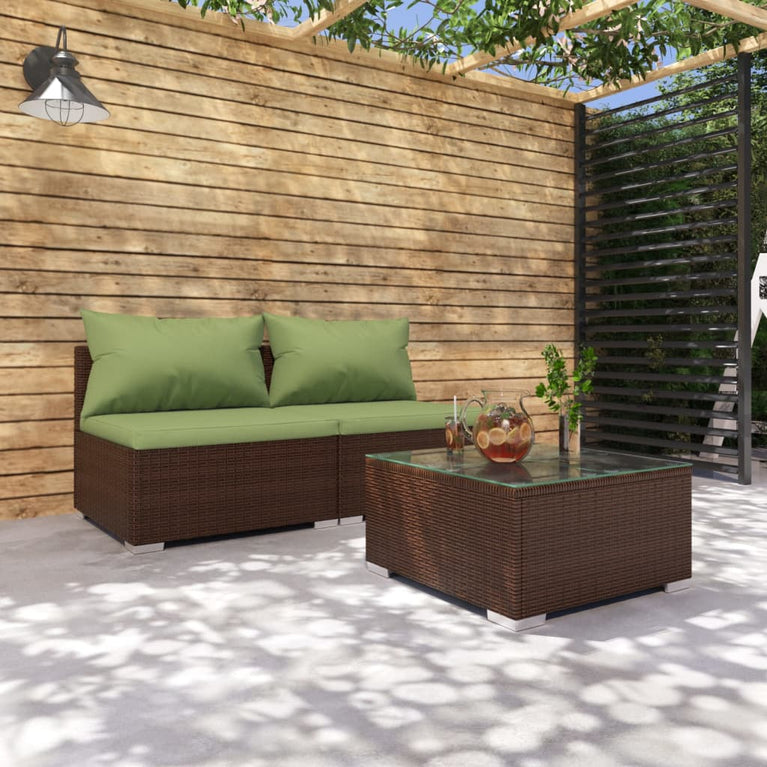 3-delige Loungeset met kussens poly rattan bruin MeubelReus