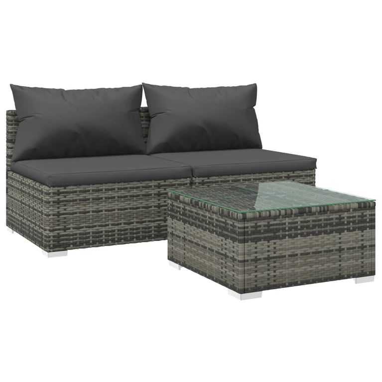 3-delige Loungeset met kussens poly rattan grijs MeubelReus