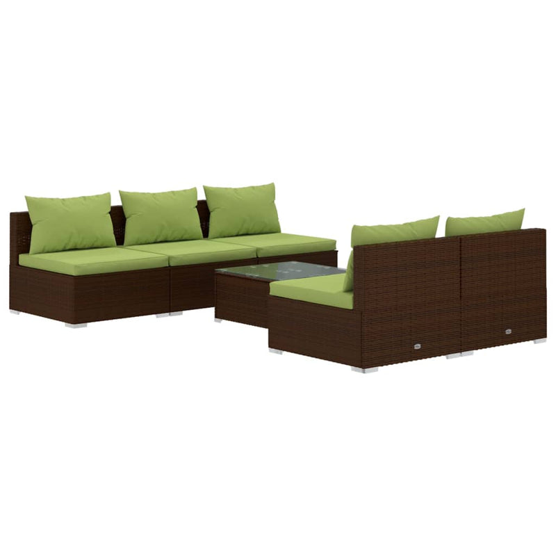 6-delige Loungeset met kussens poly rattan bruin