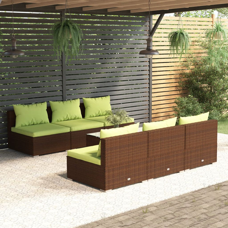 7-delige Loungeset met kussens poly rattan bruin
