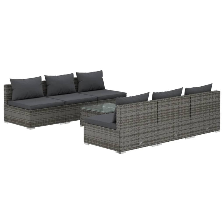 7-delige Loungeset met kussens poly rattan grijs