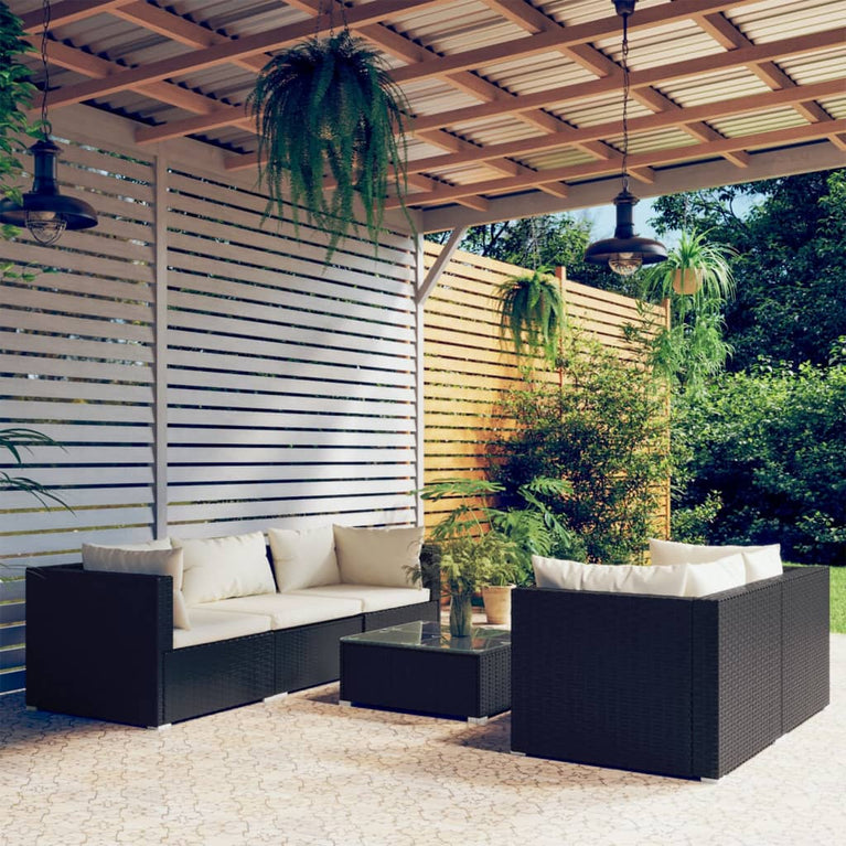 6-delige Loungeset met kussens poly rattan zwart MeubelReus