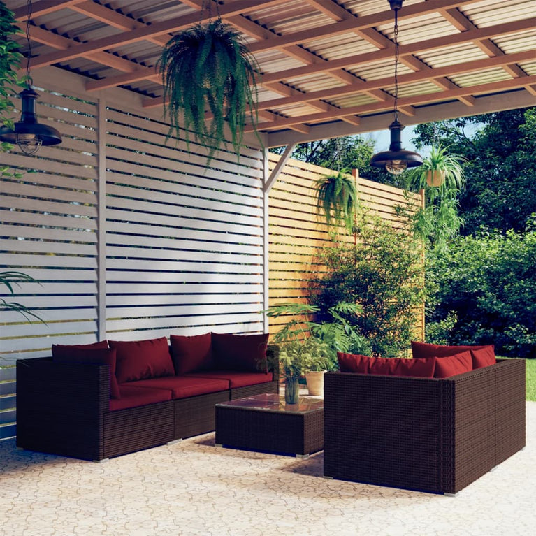 6-delige Loungeset met kussens poly rattan bruin MeubelReus