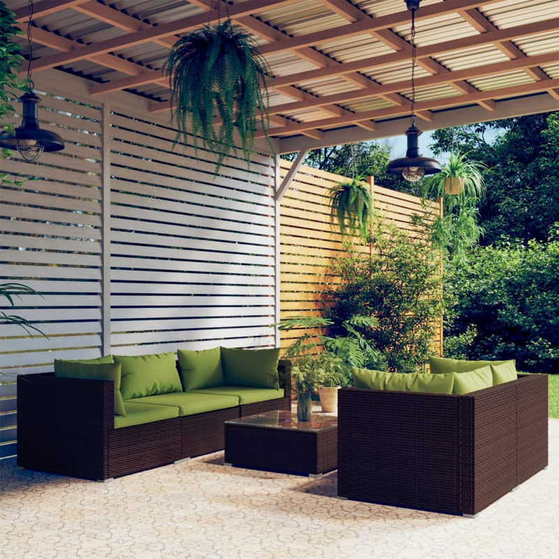 6-delige Loungeset met kussens poly rattan bruin MeubelReus