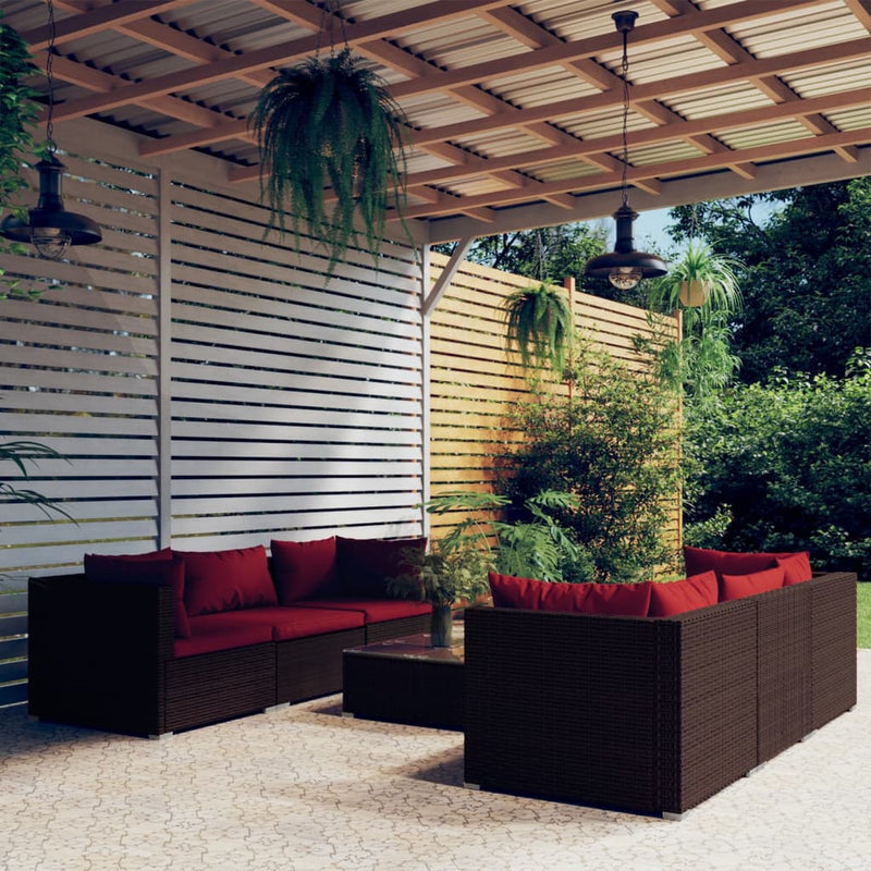 7-delige Loungeset met kussens poly rattan bruin MeubelReus