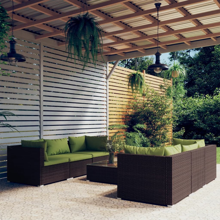 7-delige Loungeset met kussens poly rattan bruin MeubelReus