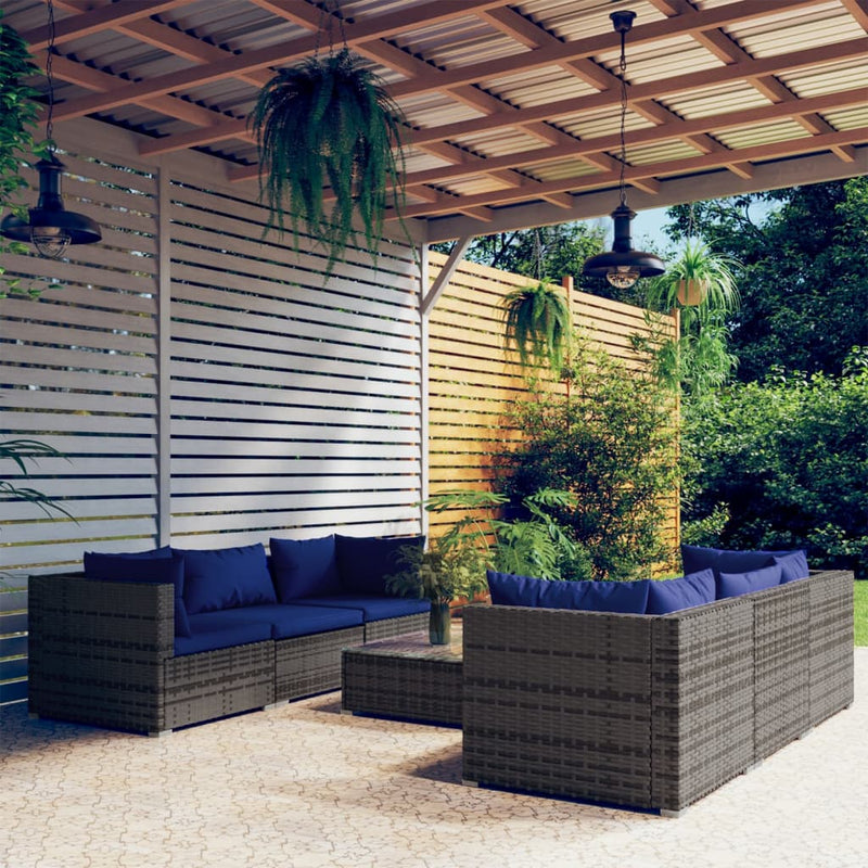7-delige Loungeset met kussens poly rattan grijs MeubelReus