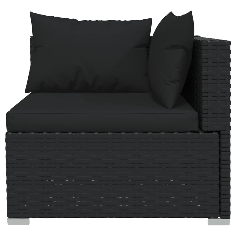 8-delige Loungeset met kussens poly rattan zwart