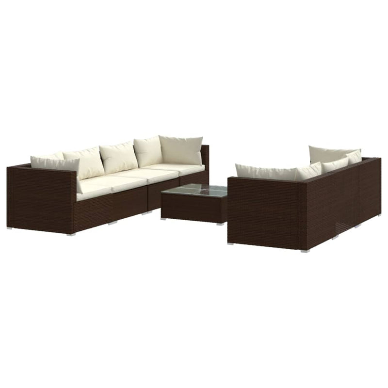 8-delige Loungeset met kussens poly rattan bruin