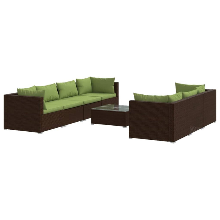 8-delige Loungeset met kussens poly rattan bruin