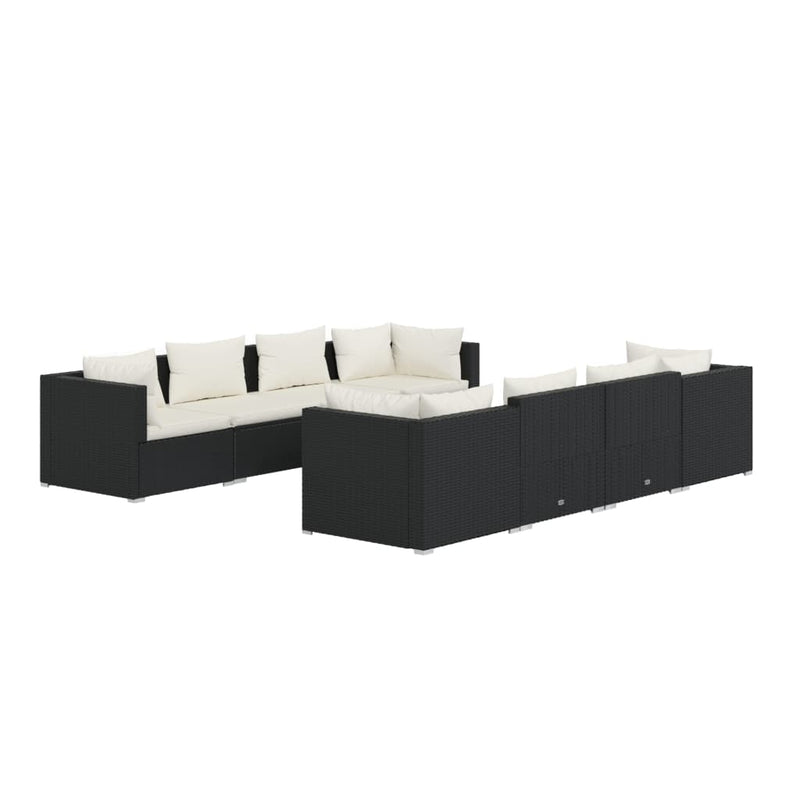9-delige Loungeset met kussens poly rattan zwart