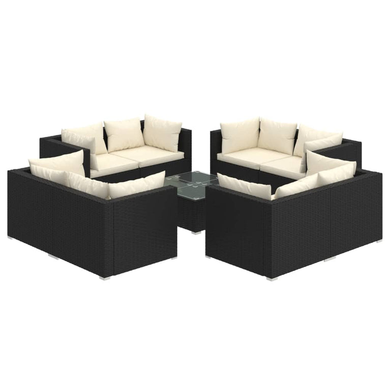 9-delige Loungeset met kussens poly rattan zwart MeubelReus