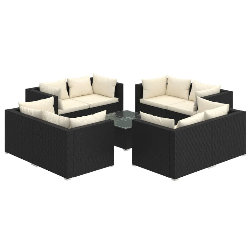 9-delige Loungeset met kussens poly rattan zwart MeubelReus