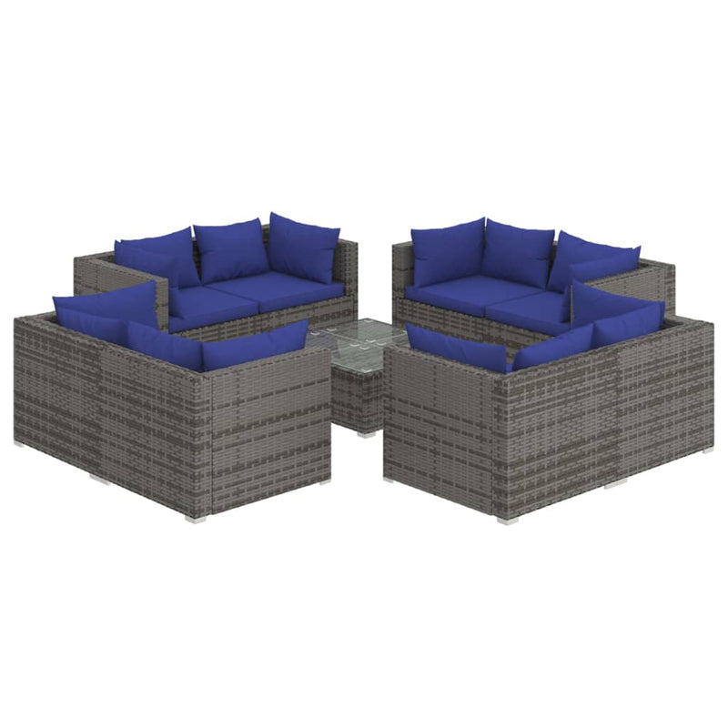 9-delige Loungeset met kussens poly rattan grijs MeubelReus