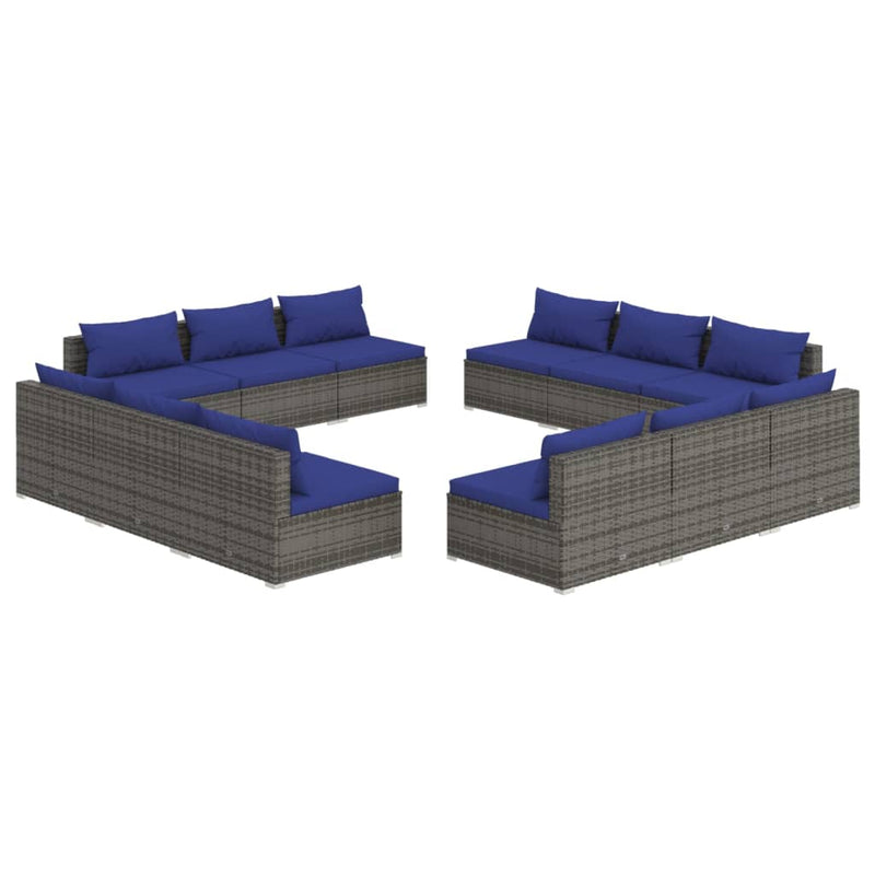 12-delige Loungeset met kussens poly rattan grijs MeubelReus