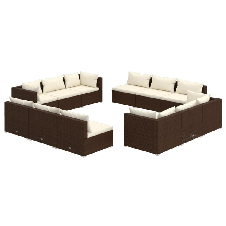 12-delige Loungeset met kussens poly rattan bruin MeubelReus