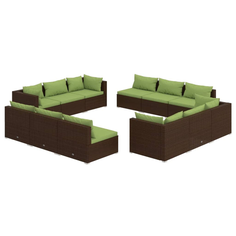 12-delige Loungeset met kussens poly rattan bruin MeubelReus
