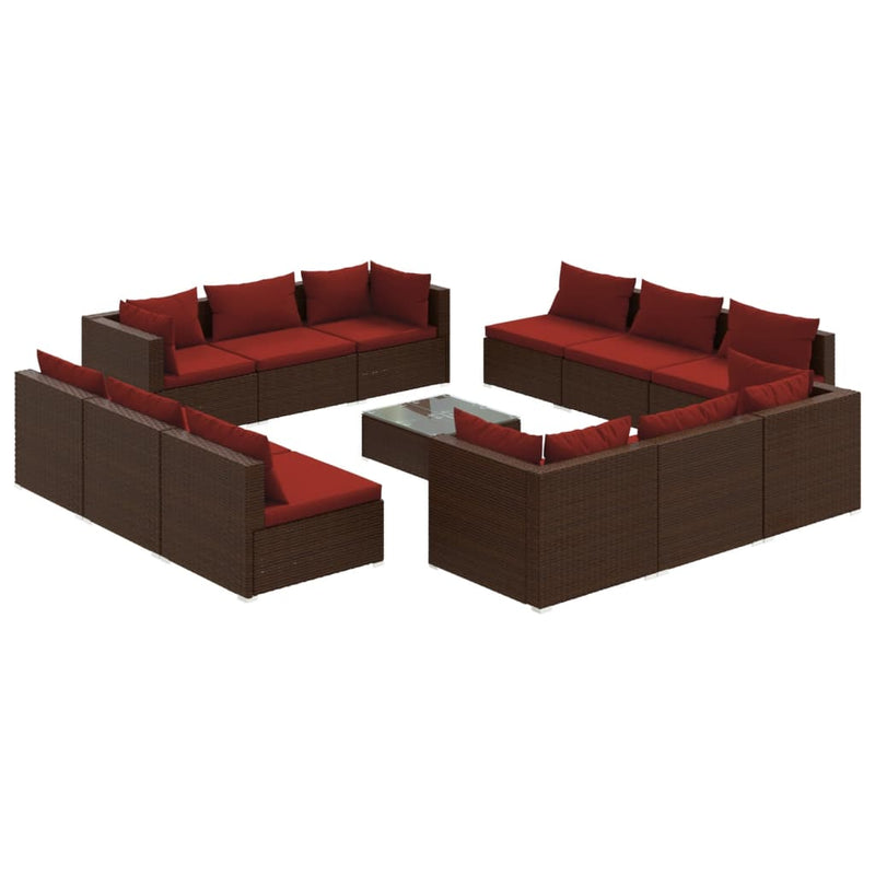 13-delige Loungeset met kussens poly rattan bruin