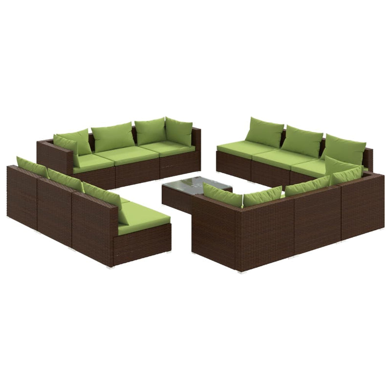13-delige Loungeset met kussens poly rattan bruin