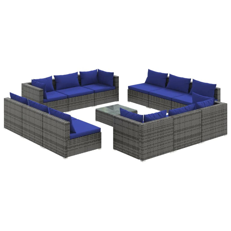 13-delige Loungeset met kussens poly rattan grijs