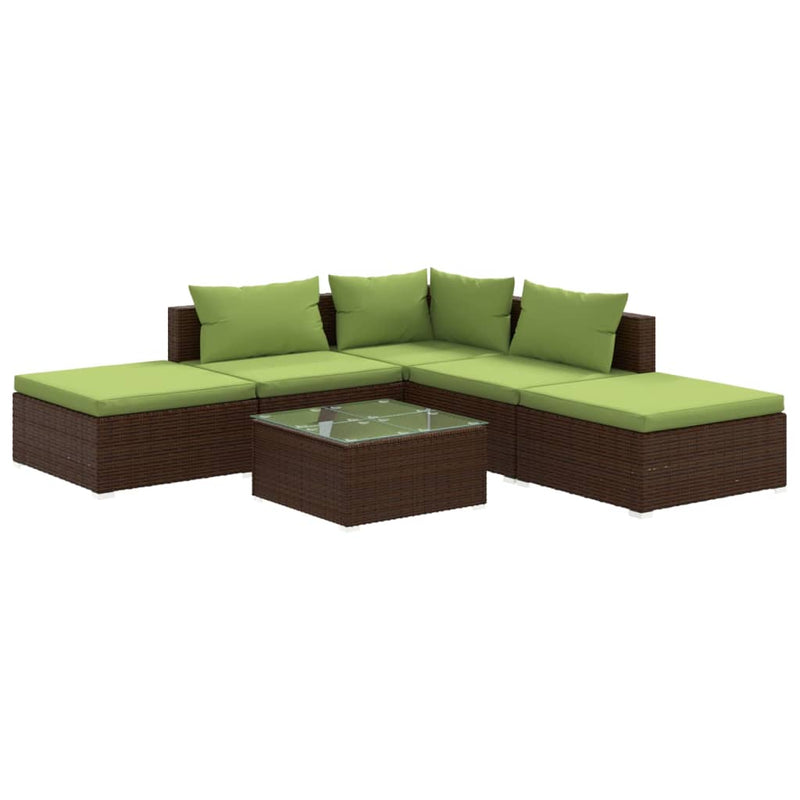 6-delige Loungeset met kussens poly rattan bruin MeubelReus