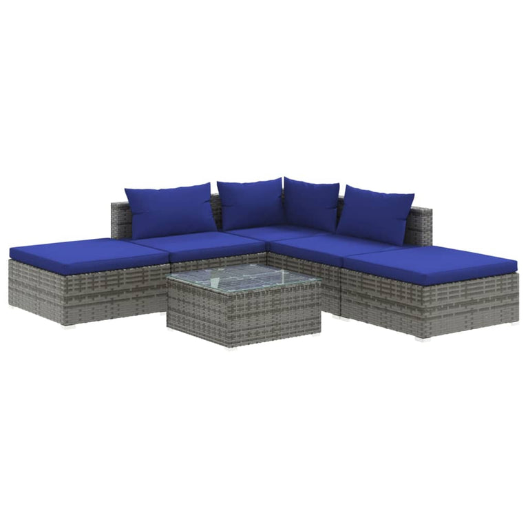 6-delige Loungeset met kussens poly rattan grijs MeubelReus