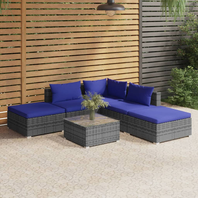 6-delige Loungeset met kussens poly rattan grijs MeubelReus