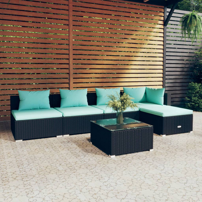 6-delige Loungeset met kussens poly rattan zwart MeubelReus