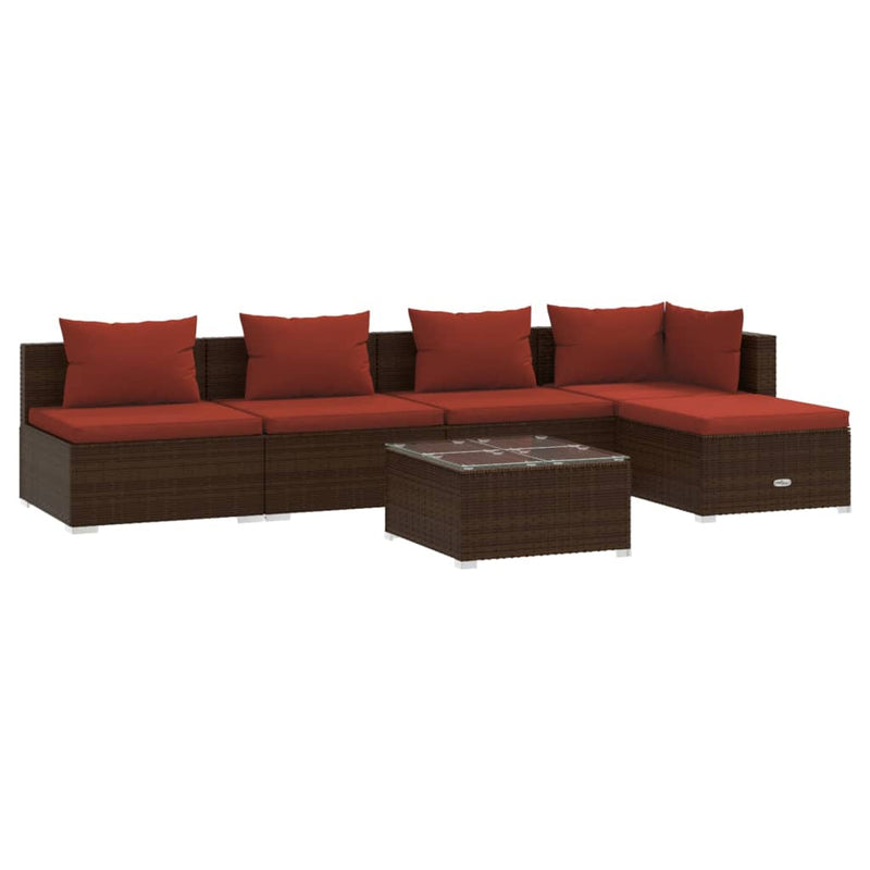 6-delige Loungeset met kussens poly rattan bruin MeubelReus