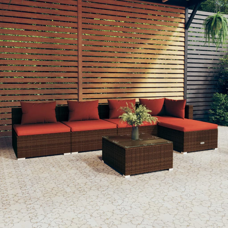 6-delige Loungeset met kussens poly rattan bruin MeubelReus