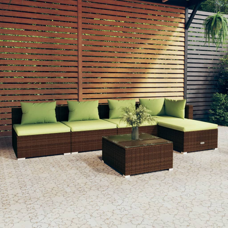 6-delige Loungeset met kussens poly rattan bruin MeubelReus